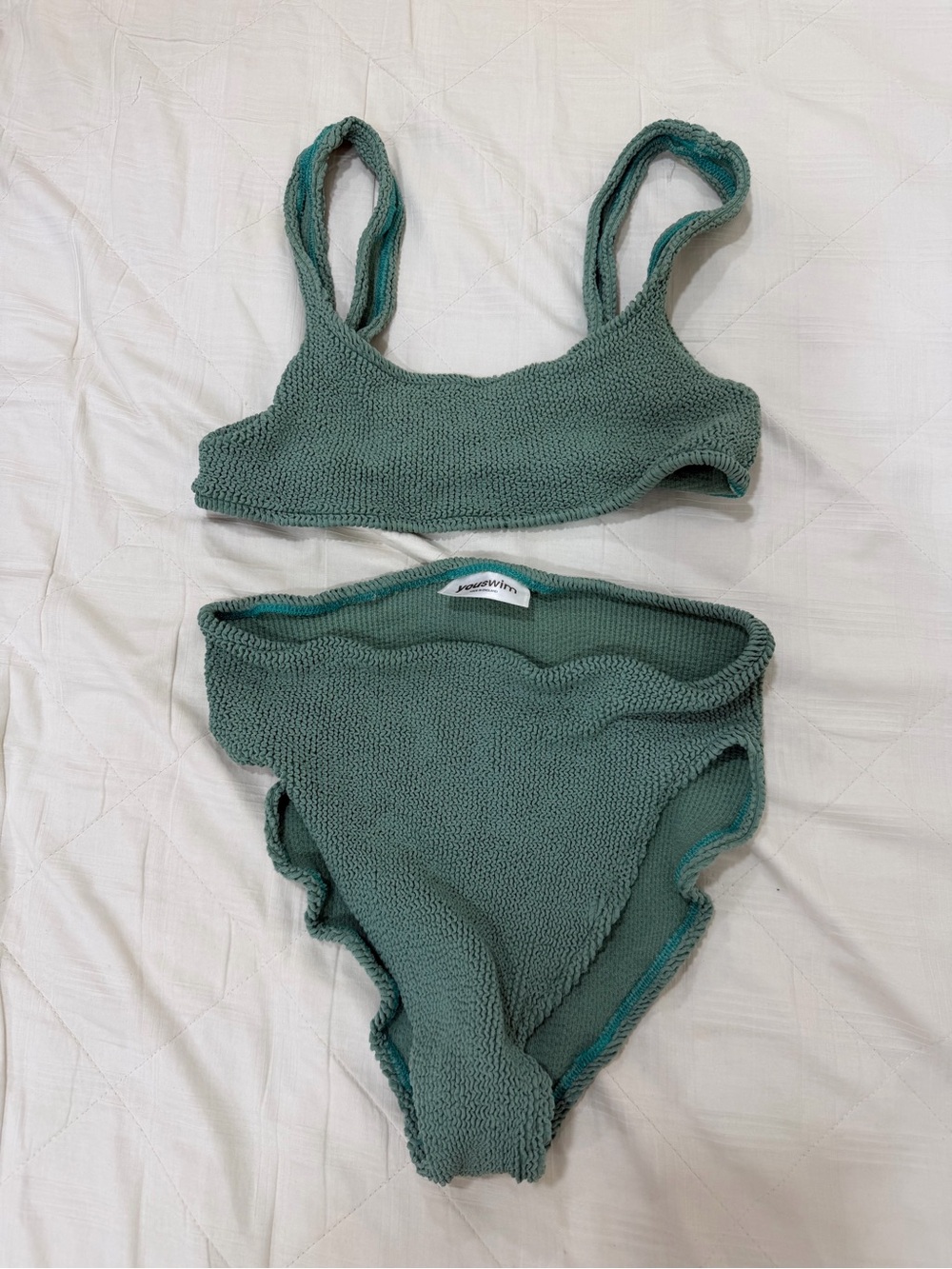 Youswim Textured seafoam Green high waisted Bikini Set